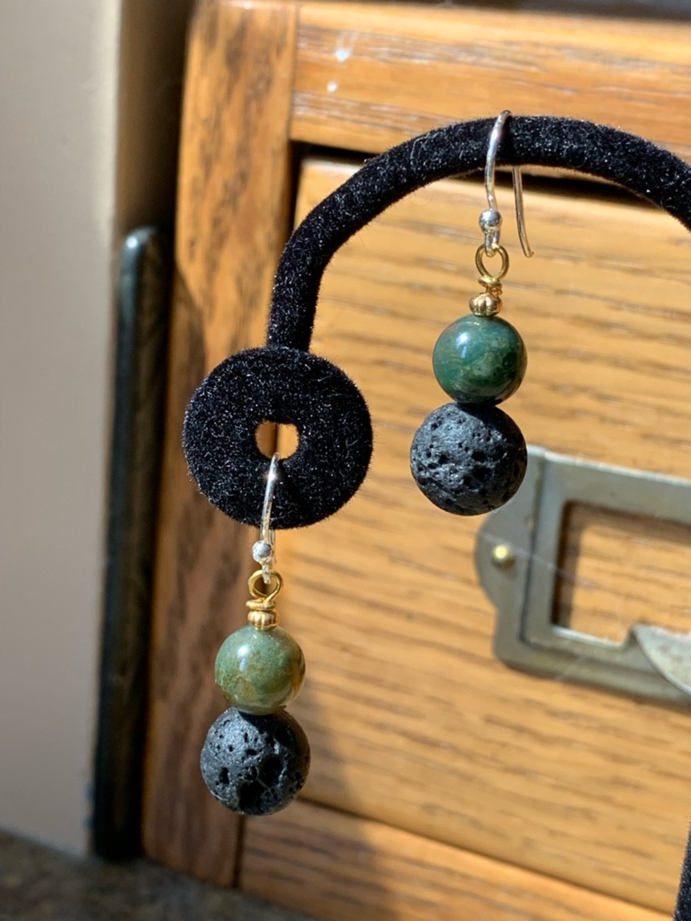 Bloodstone Lava Rock Dangle Earrings